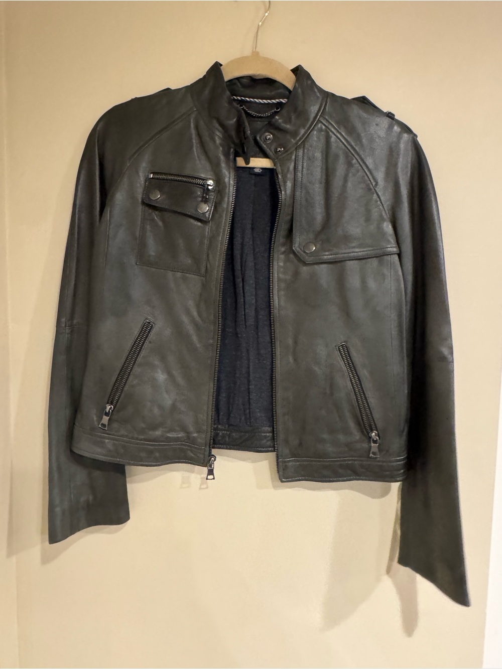 Womens Banana Republic Gray Leather Bomber Jacket